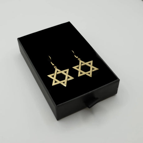 Star of David Drop Earrings – Fashionable Dangle Earrings for Women (GOLD) The Israel Store