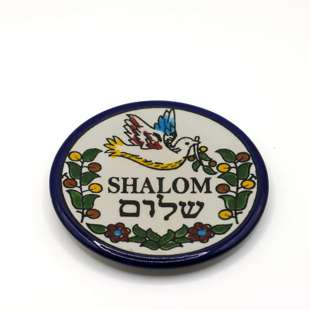 Handcrafted Shalom Ceramic Plate – 9cm/3.5″ Diameter The Israel Store