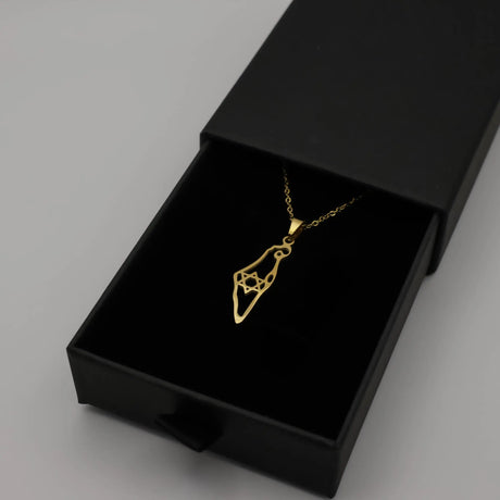 Israel Map with Star of David Necklace - Gold The Israel Store