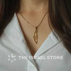 Israel Map with Star of David Necklace - Gold The Israel Store