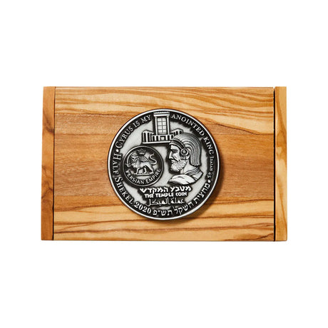 Olive Wood Coin-Embedded Business Card Case Holy Coins