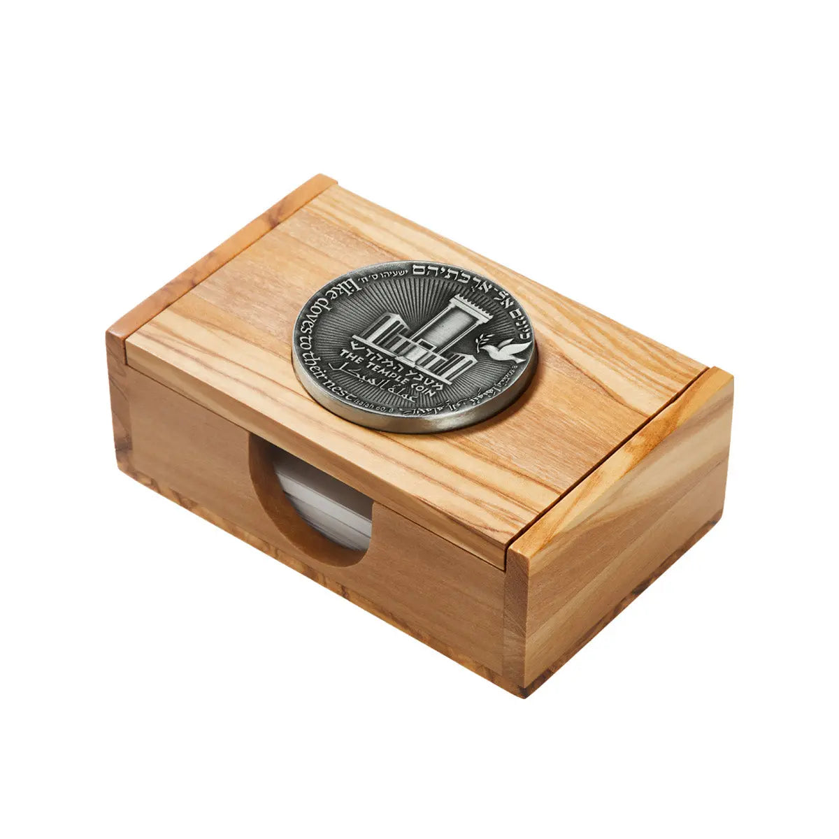 Olive Wood Coin-Embedded Business Card Case Holy Coins