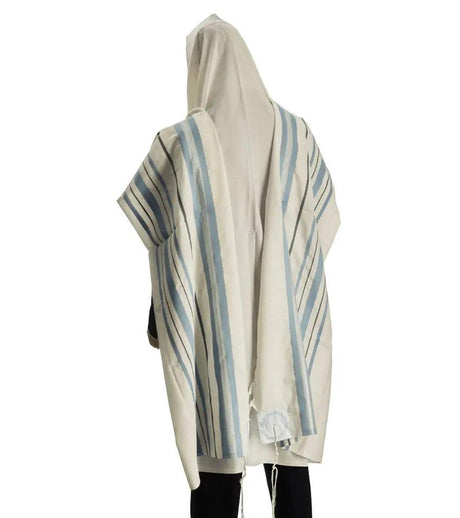 Premium 100% Wool Tallit from Israel – Light Blue and Silver The Israel Store