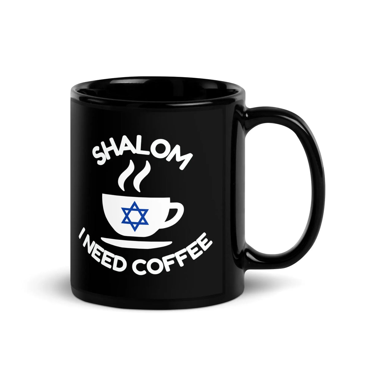 Shalom I Need Coffee Black Mug – Jewish Humor and Coffee Lover’s Delight The Israel Store