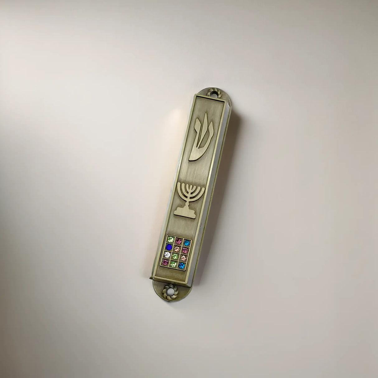 Mezuzah with Menorah and Priestly Breastplate Design The Israel Store