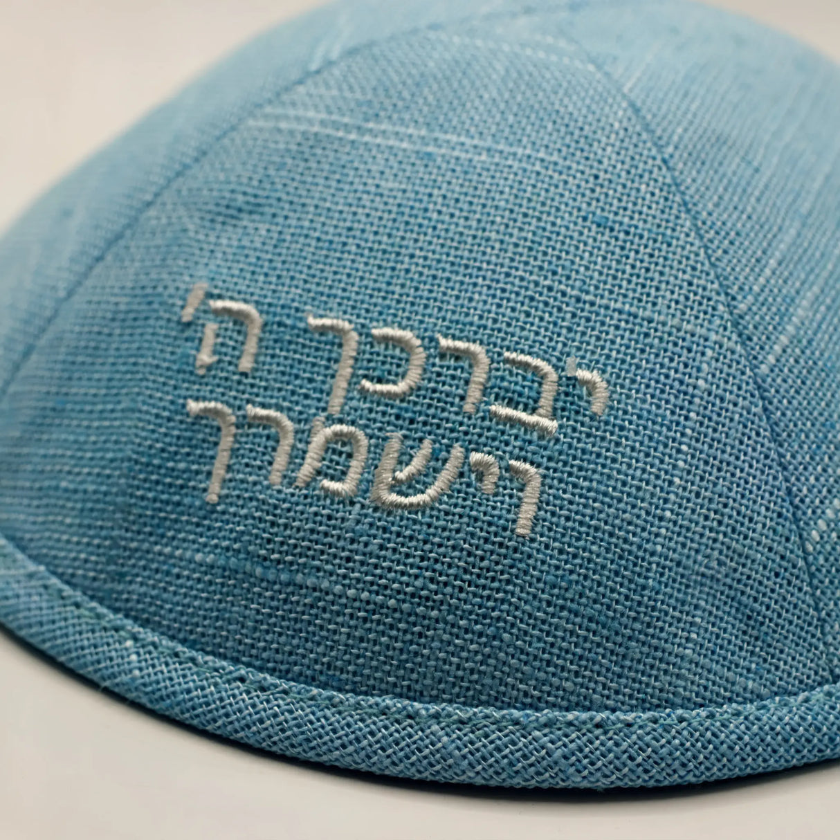 Blue Linen Kippah – “May the Lord Bless You and Keep You” The Israel Store