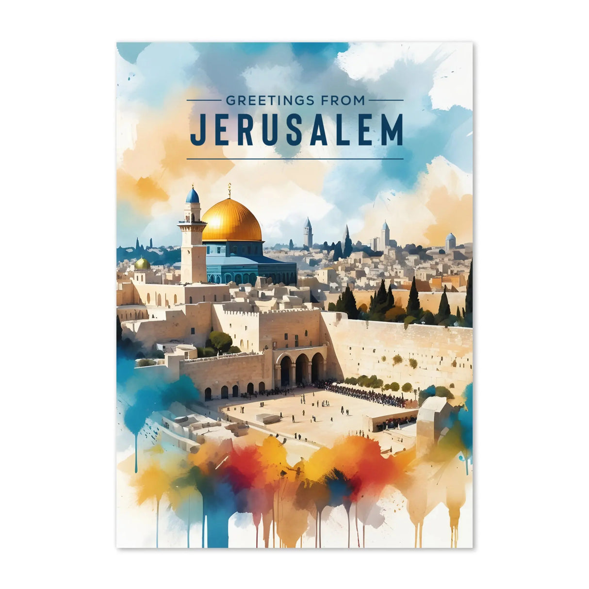 Greetings from Jerusalem Postcard - Iconic Holy City Design The Israel Store