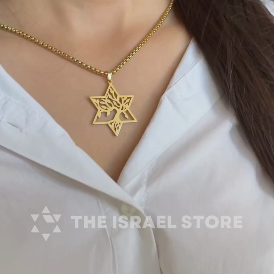 Collier Étoile de David Arbre de Vie – Symbole de Foi en Acier Inoxydable (Or)