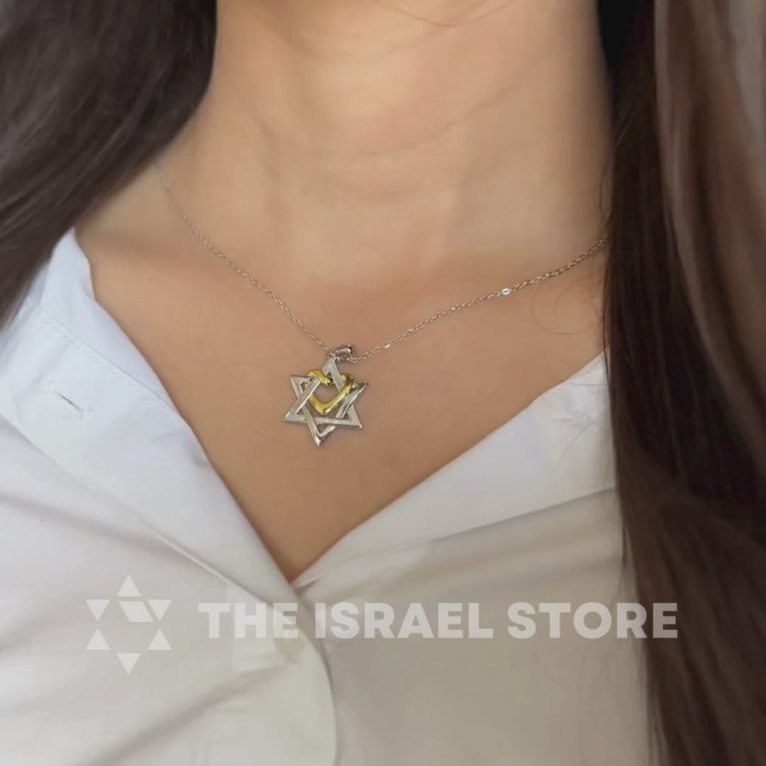 Sterling Silver Star of David & Heart Necklace