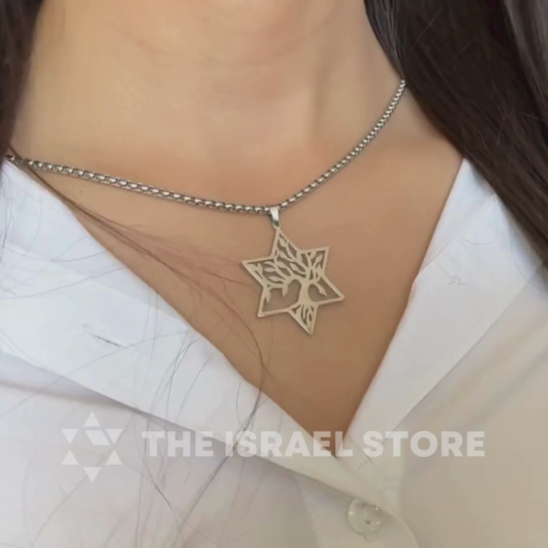 Collier Étoile de David Arbre de Vie – Symbole de Foi en Acier Inoxydable (Argent)