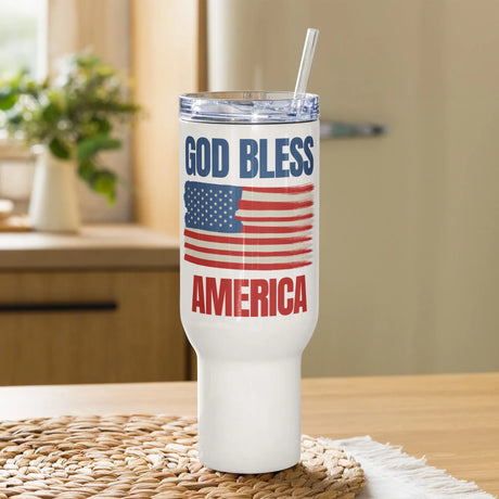 God Bless America Travel Mug with Handle The Israel Store