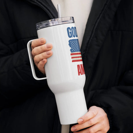 God Bless America Travel Mug with Handle The Israel Store