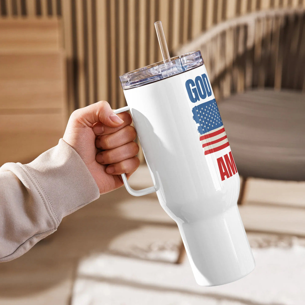 God Bless America Travel Mug with Handle The Israel Store