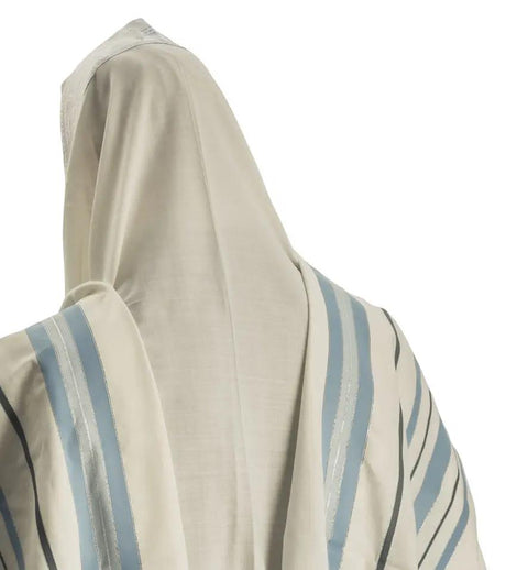 Premium 100% Wool Tallit from Israel – Light Blue and Silver The Israel Store