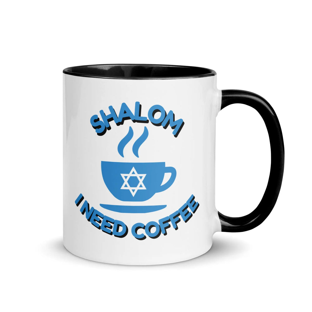 Shalom I Need Coffee Mug with Color Inside – Fun Jewish Mug with Color The Israel Store