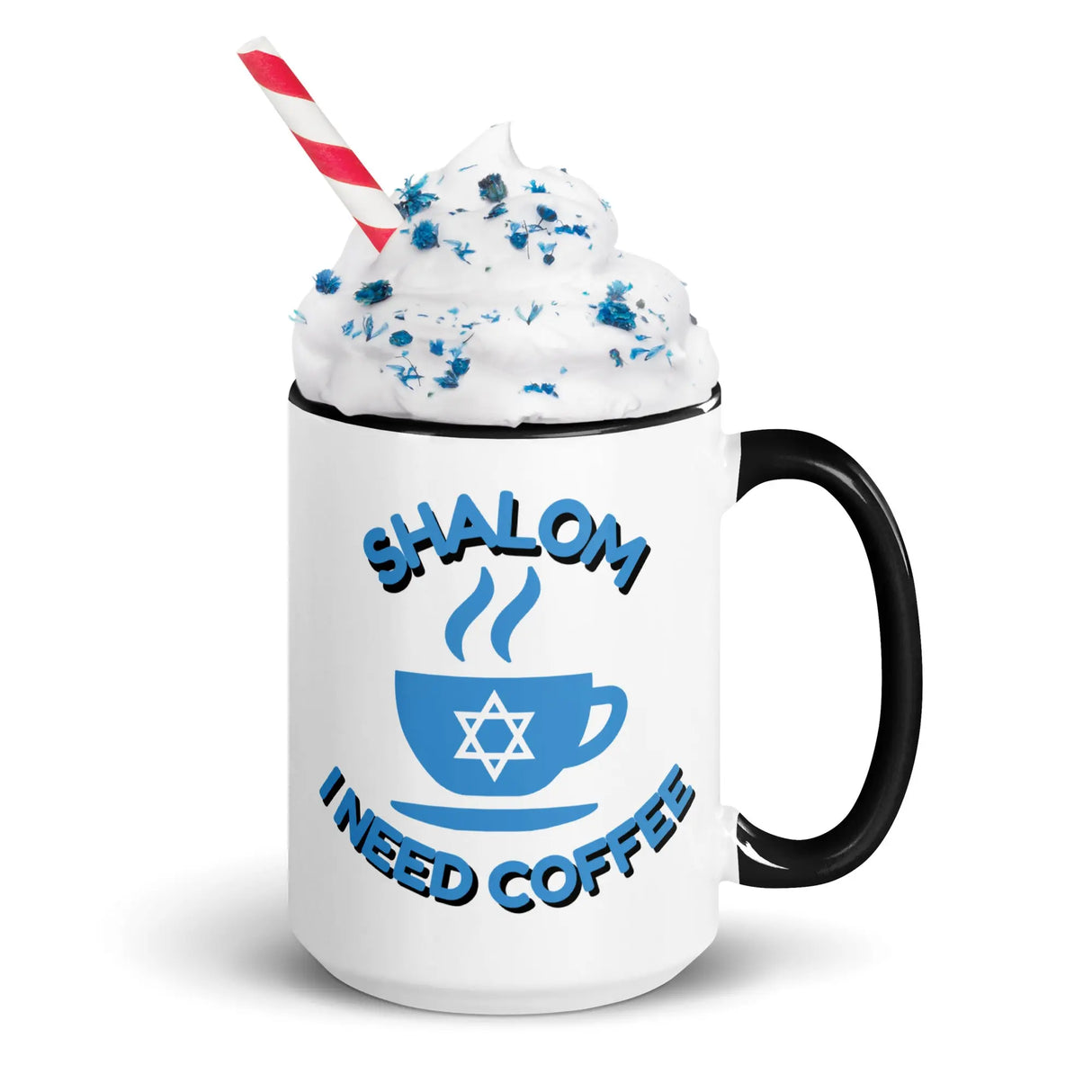 Shalom I Need Coffee Mug with Color Inside – Fun Jewish Mug with Color The Israel Store