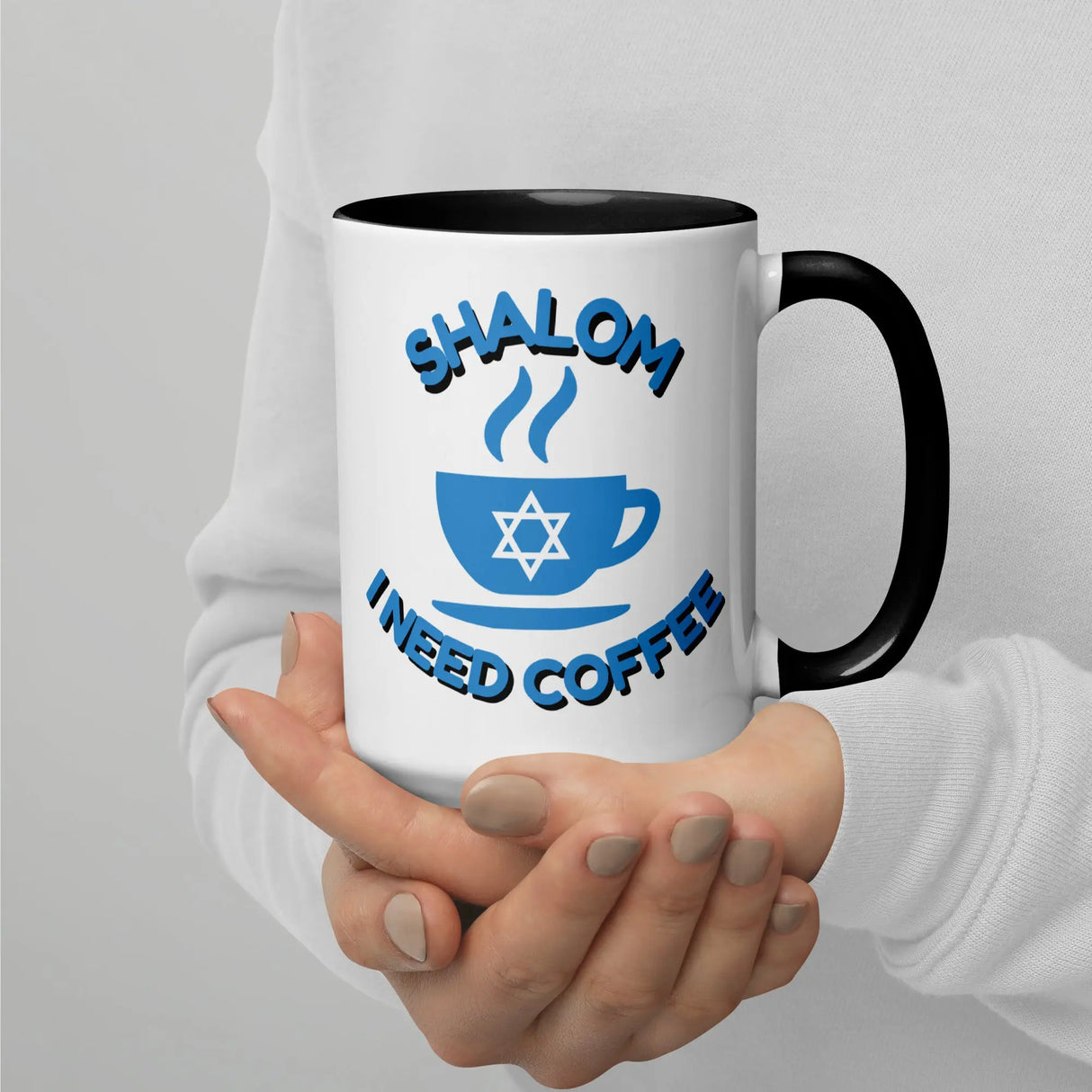 Shalom I Need Coffee Mug with Color Inside – Fun Jewish Mug with Color The Israel Store