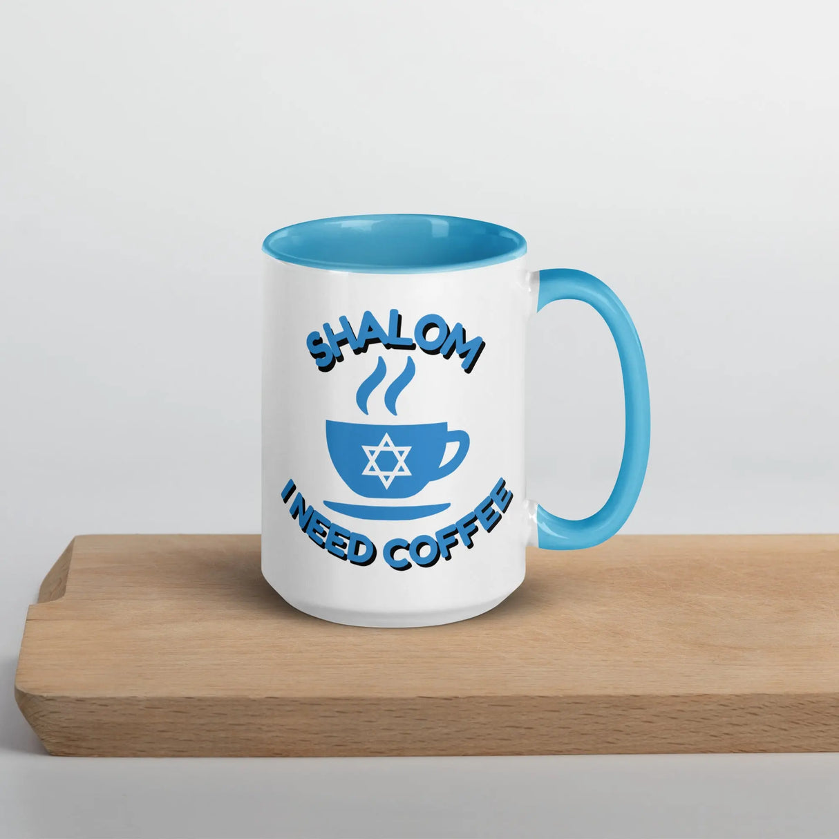 Shalom I Need Coffee Mug with Color Inside – Fun Jewish Mug with Color The Israel Store