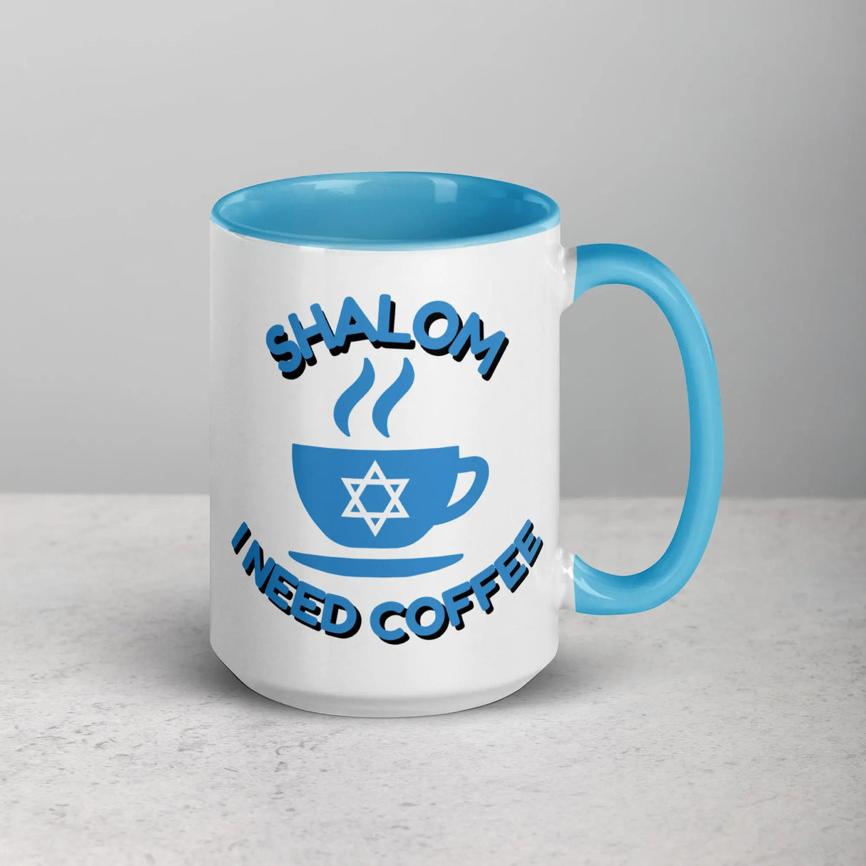 Shalom I Need Coffee Mug with Color Inside – Fun Jewish Mug with Color The Israel Store