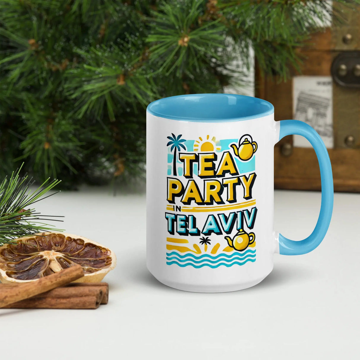 Tea Party in Tel Aviv Mug – Vibrant Design for Israel Lovers The Israel Store