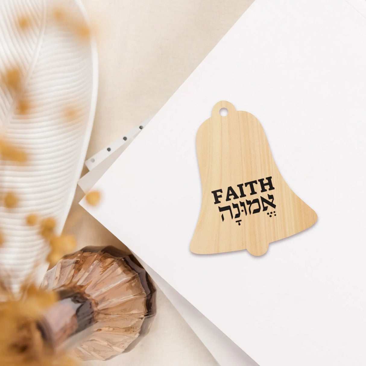 Faith in Hebrew and English Wooden Ornament The Israel Store