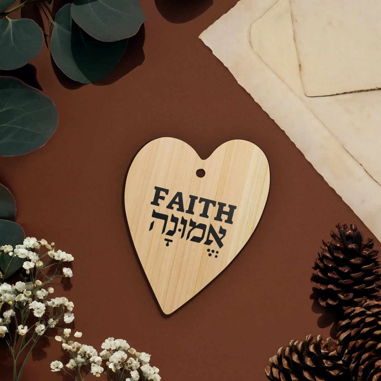 Faith in Hebrew and English Wooden Ornament The Israel Store