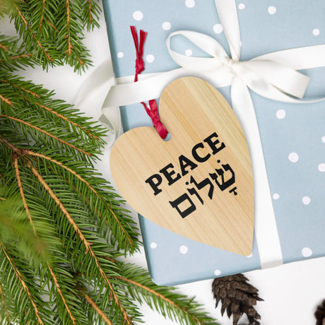 Peace in Hebrew and English Wooden Ornament The Israel Store