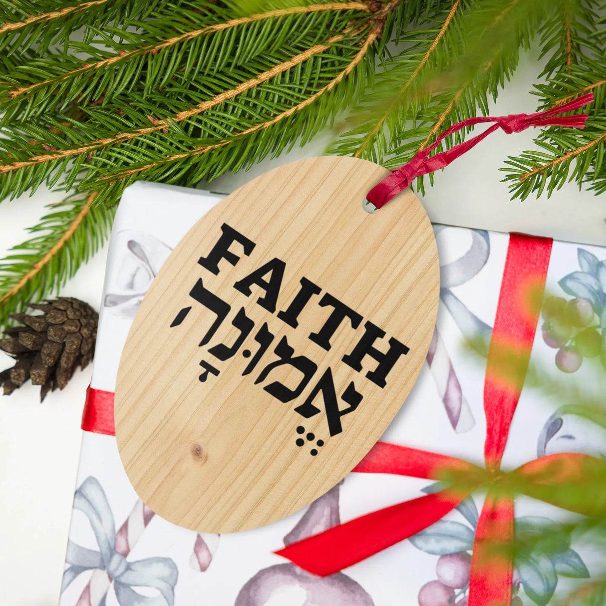 Faith in Hebrew and English Wooden Ornament The Israel Store