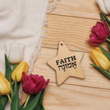 Faith in Hebrew and English Wooden Ornament The Israel Store