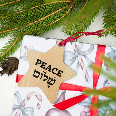 Peace in Hebrew and English Wooden Ornament The Israel Store