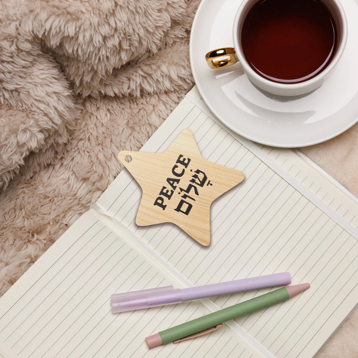 Peace in Hebrew and English Wooden Ornament The Israel Store