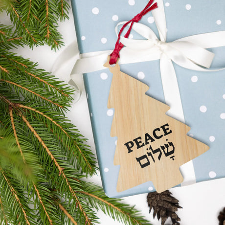 Peace in Hebrew and English Wooden Ornament The Israel Store