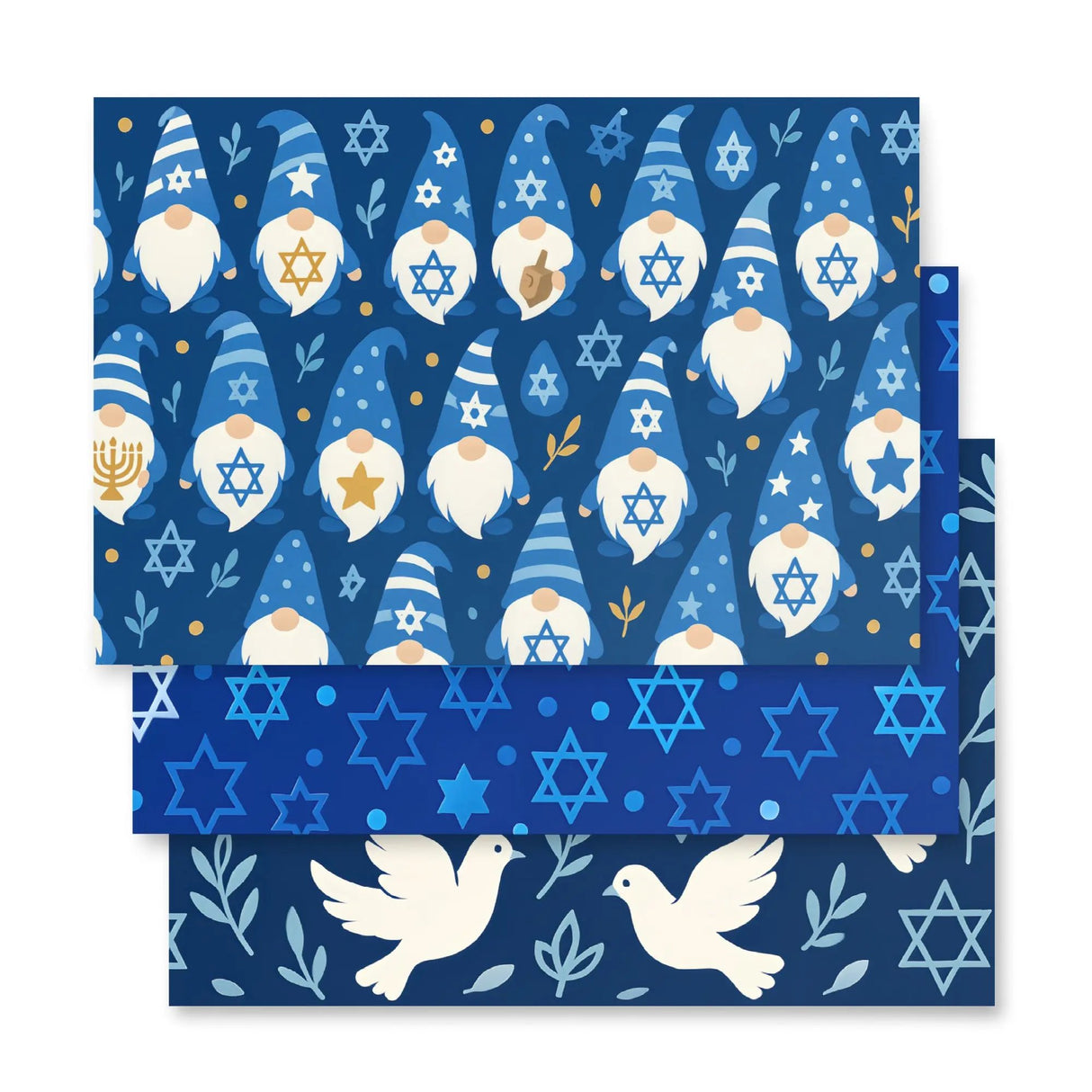 Hanukkah Christmas Star of David Gift Wrapping Paper – 3-Pack of Joyful Blue Designs The Israel Store