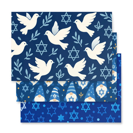 Hanukkah Christmas Star of David Gift Wrapping Paper – 3-Pack of Joyful Blue Designs The Israel Store
