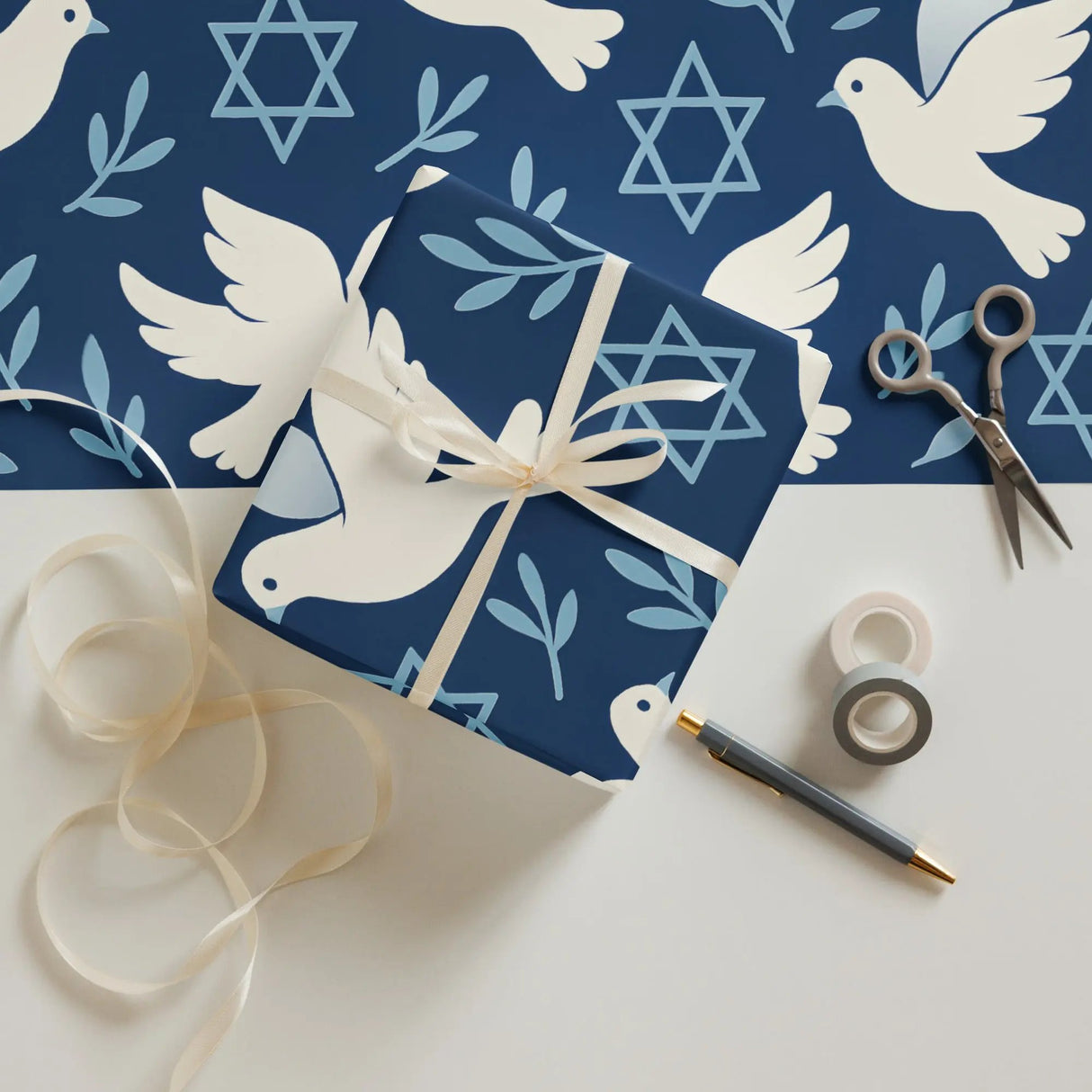Hanukkah Christmas Star of David Gift Wrapping Paper – 3-Pack of Joyful Blue Designs The Israel Store