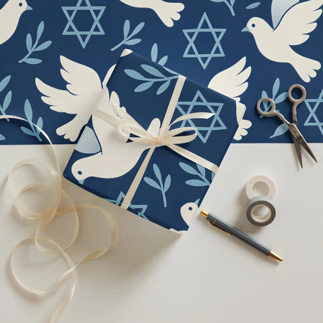 Hanukkah Christmas Star of David Gift Wrapping Paper – 3-Pack of Joyful Blue Designs The Israel Store