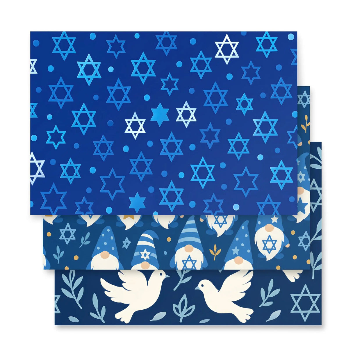 Hanukkah Christmas Star of David Gift Wrapping Paper – 3-Pack of Joyful Blue Designs The Israel Store