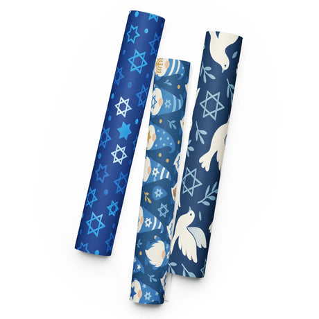 Hanukkah Christmas Star of David Gift Wrapping Paper – 3-Pack of Joyful Blue Designs The Israel Store