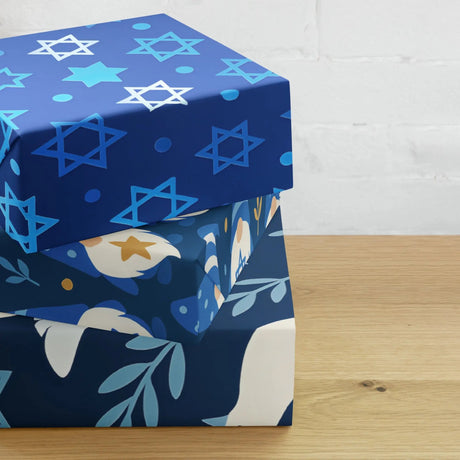 Hanukkah Christmas Star of David Gift Wrapping Paper – 3-Pack of Joyful Blue Designs The Israel Store